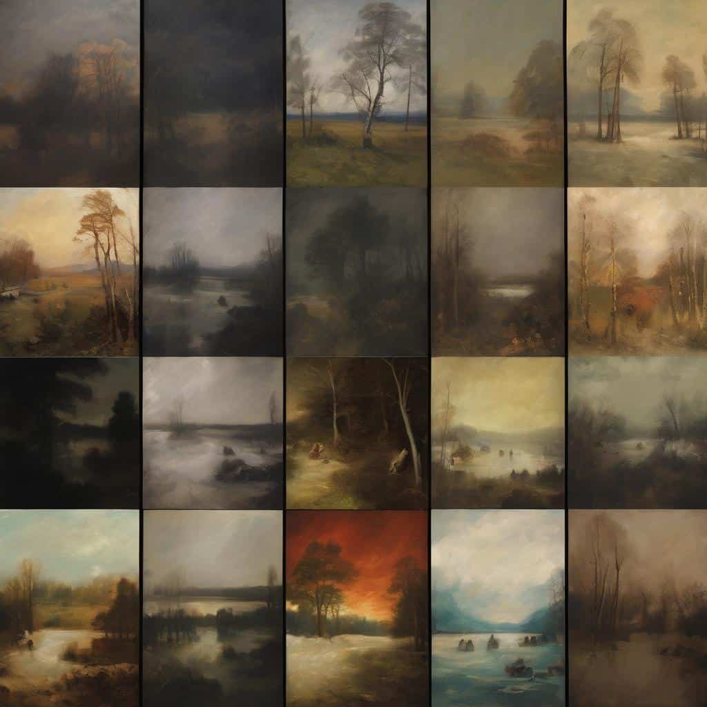 Αραβουργήματα με τοπίο και φύση σε ρεαλιστικό στυλ, εμπνευσμένα από την τέχνη των καλλιτεχνών που σχολίασαν την πολιτική, με έμφαση στη φύση και την εσωτερική ειρήνη.