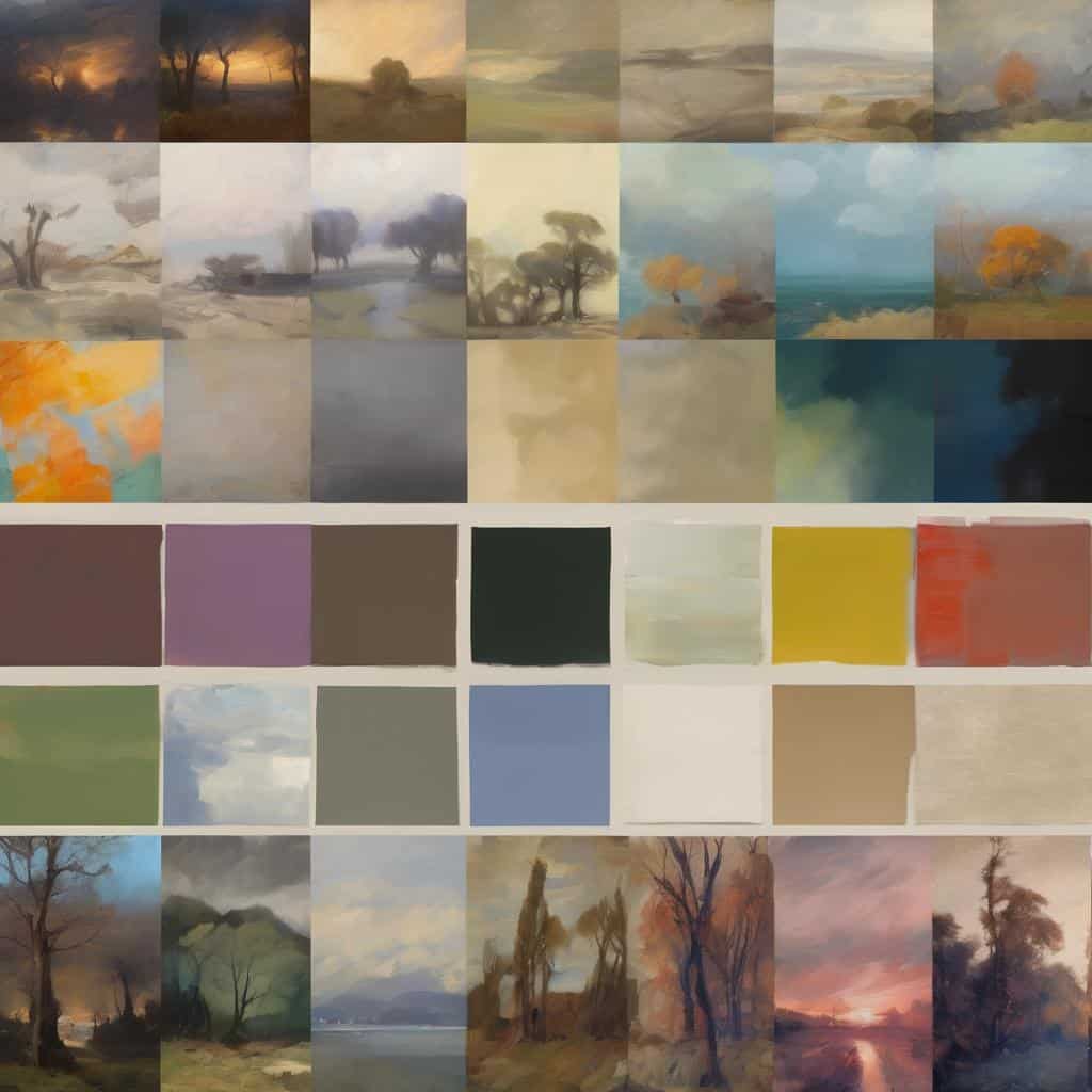 Φωτογραφίες με τοπία σε διαφορετικά καλλιτεχνικά στυλ, περιλαμβανομένων φυσικών τοπίων και χρωματικών παλετών, εμπνευσμένα από την τέχνη και τη φύση, που θα ενίσχυσαν την SEO στρατηγική των καλλιτεχνικών και φυσικών θεμάτων.